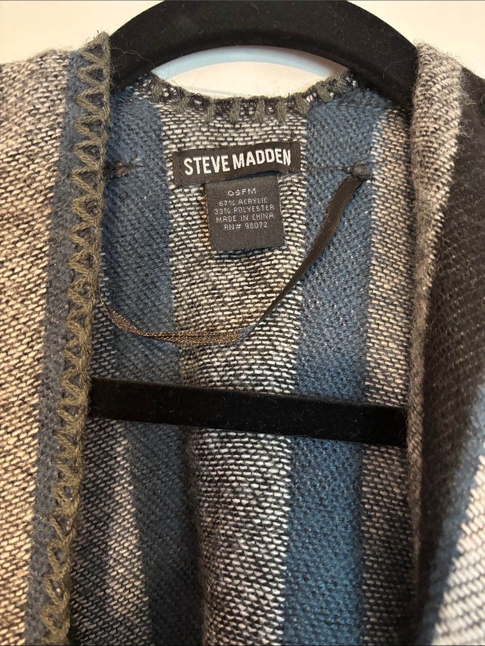Steve Madden Blue, Gray & Black Patterned Open Front Poncho - Picture 2 of 2